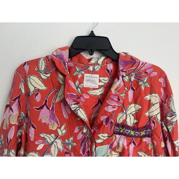 ANTHROPOLOGIE Lil Sire Cheetah Dreams Flannel Sleep Top Lounge Art Animal Medium - Picture 6 of 13